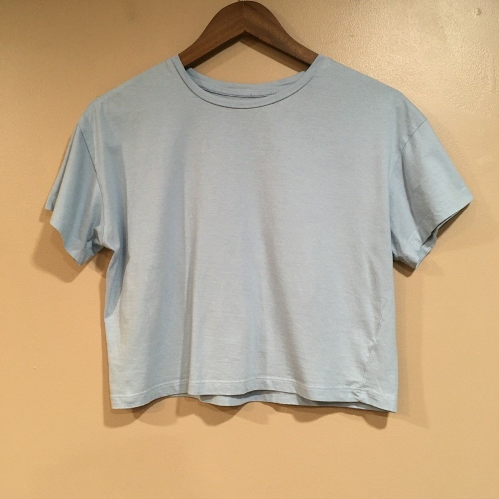 Isa & Ella Organic Cotton Cropped T-Shirt Womens M Blue Casual Minimalist Basics